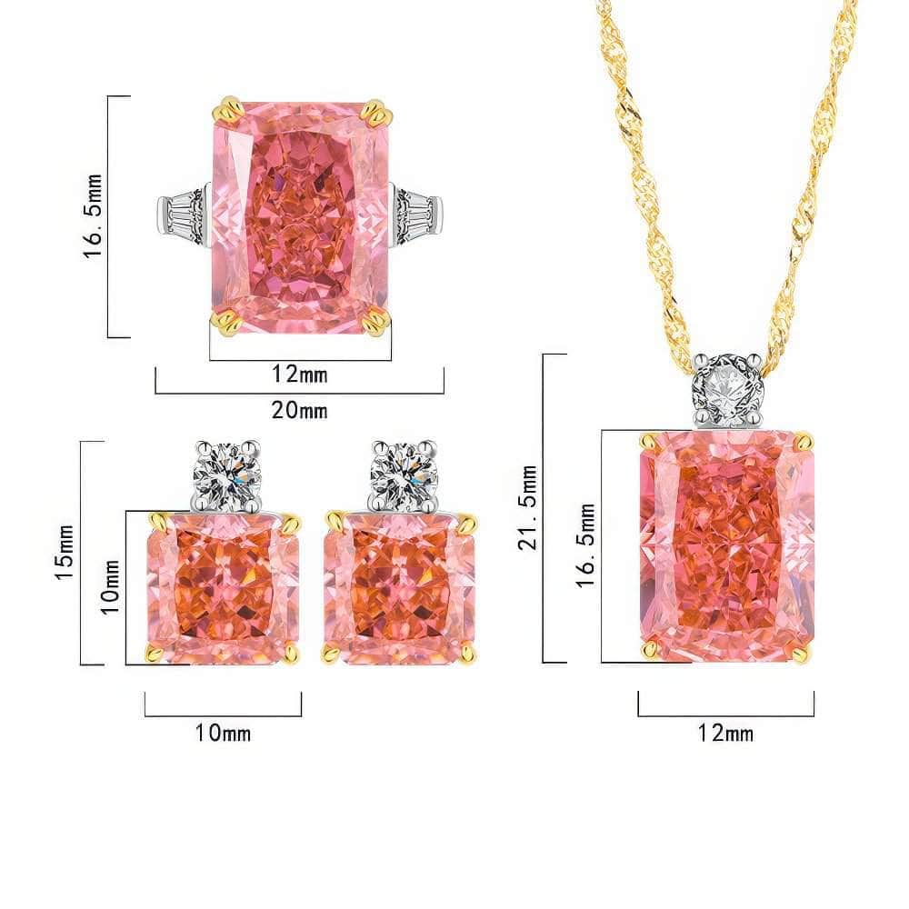 14k White Gold Radiant Cut Lab Grown Diamond Padparadscha Jewelry Set