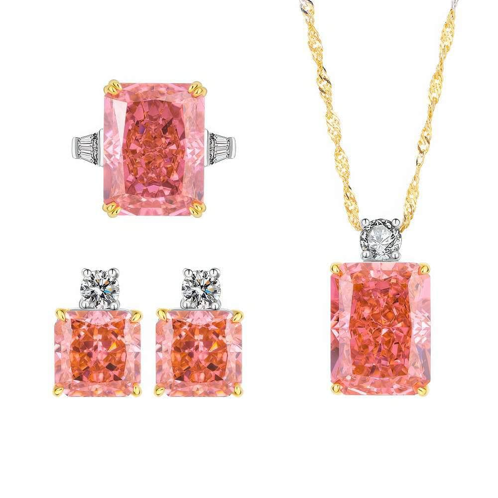 14k White Gold Radiant Cut Lab Grown Diamond Padparadscha Jewelry Set