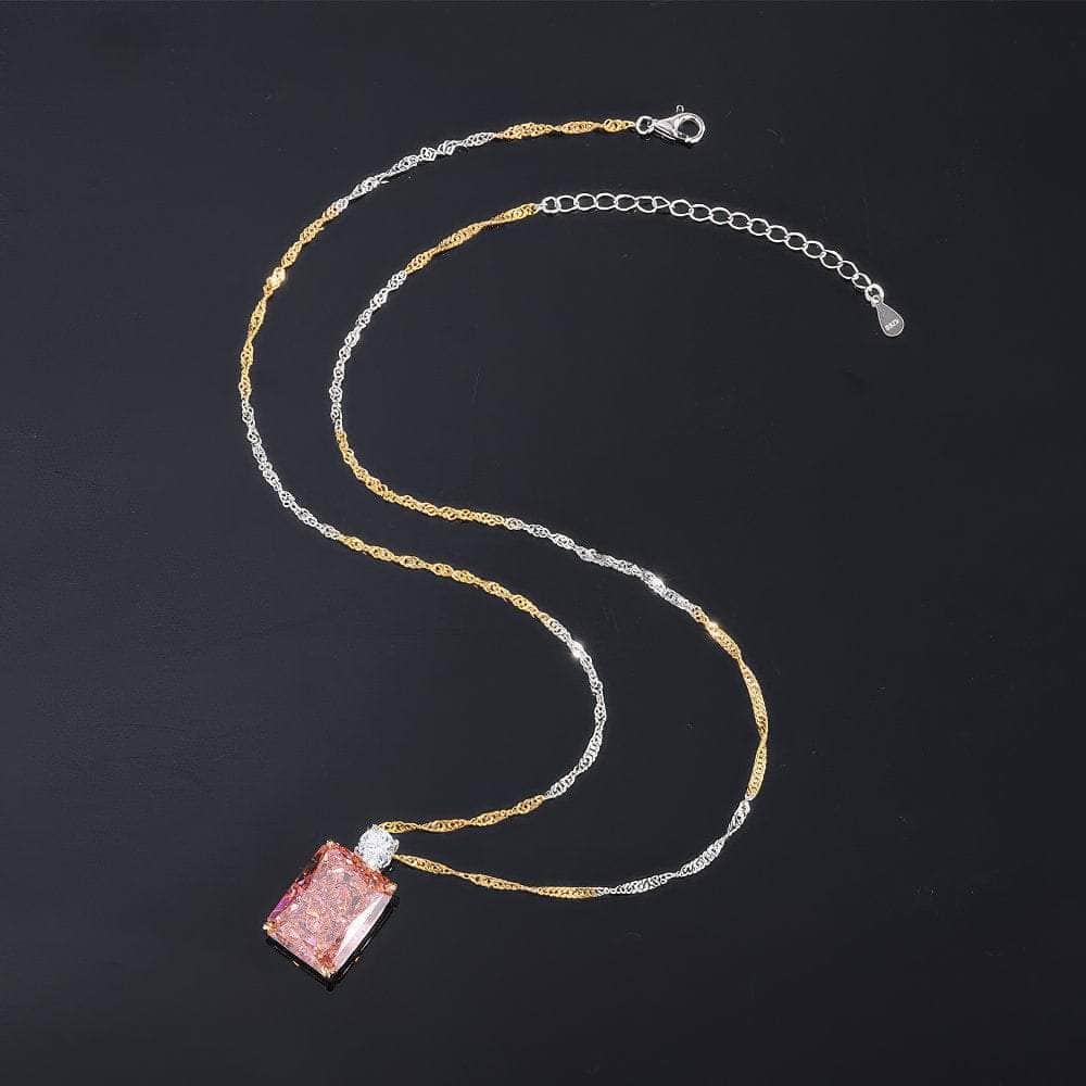 14k White Gold Radiant Cut Lab Grown Diamond Padparadscha Jewelry Set 5 US / Padparadscha / Necklace