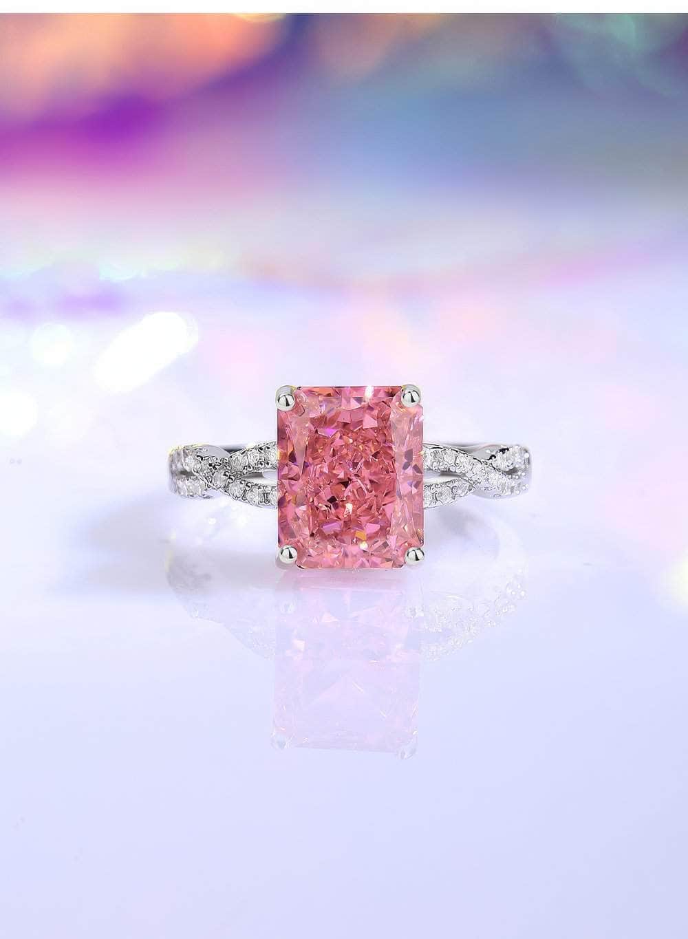 14K White Gold Radiant Cut Pink Sapphire Lab Simulated Gemstone Ring
