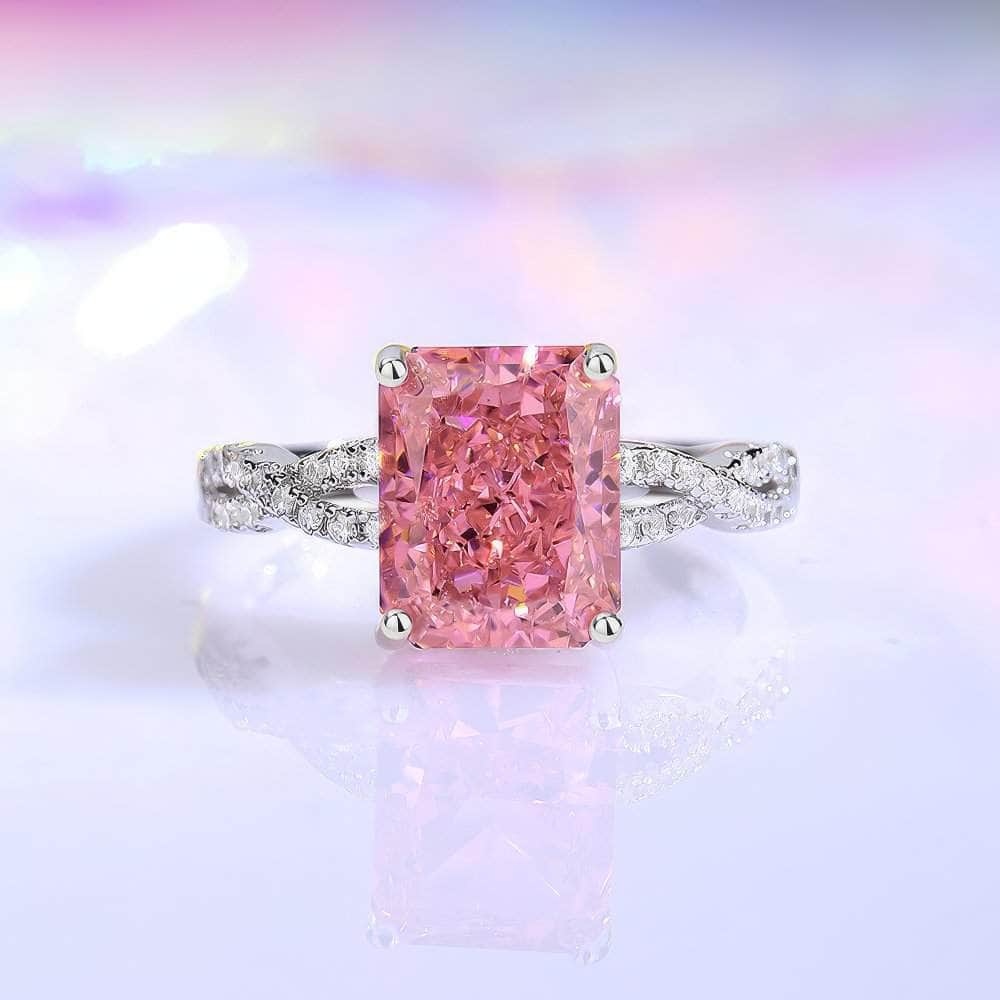 14K White Gold Radiant Cut Pink Sapphire Lab Simulated Gemstone Ring