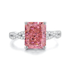 14K White Gold Radiant Cut Pink Sapphire Lab Simulated Gemstone Ring 6 US / Padparadscha