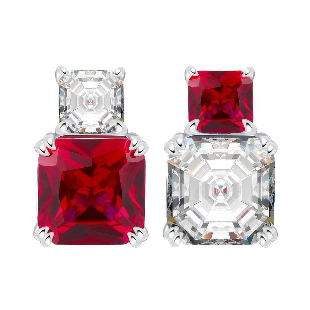 14k White Gold Two Tone Lab Simulated Genuine Ruby Sapphire Stud Earrings