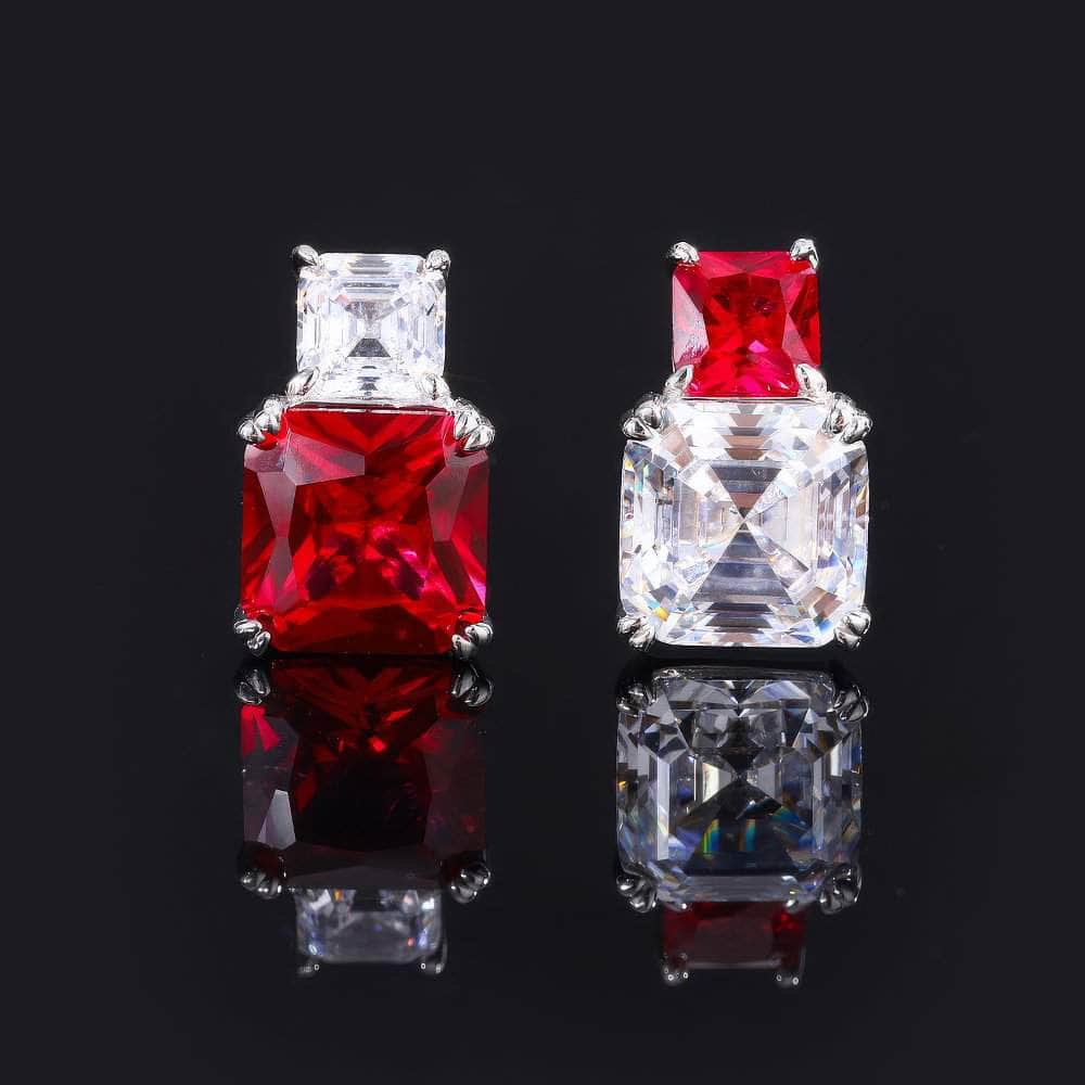 14k White Gold Two Tone Lab Simulated Genuine Ruby Sapphire Stud Earrings Ruby