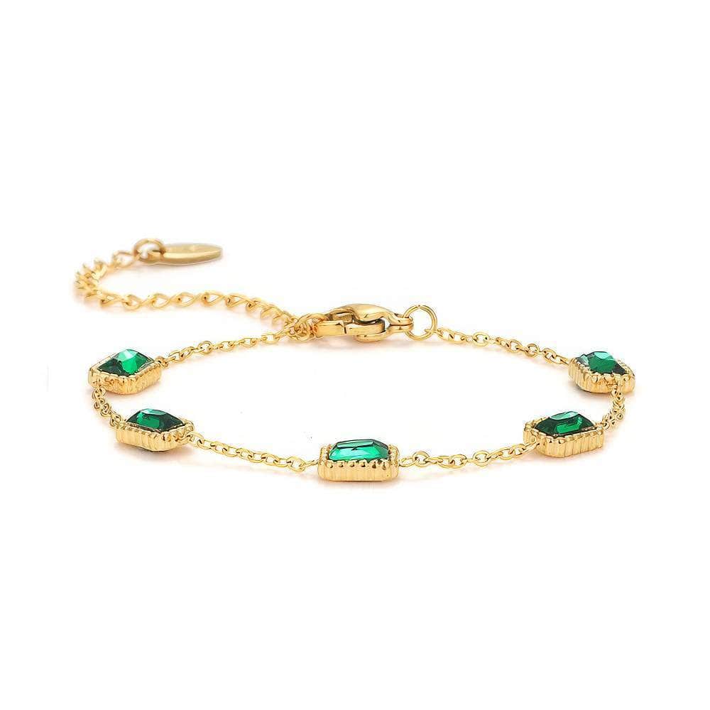 14k Yellow Gold Emerald Gemstone Bracelet Green