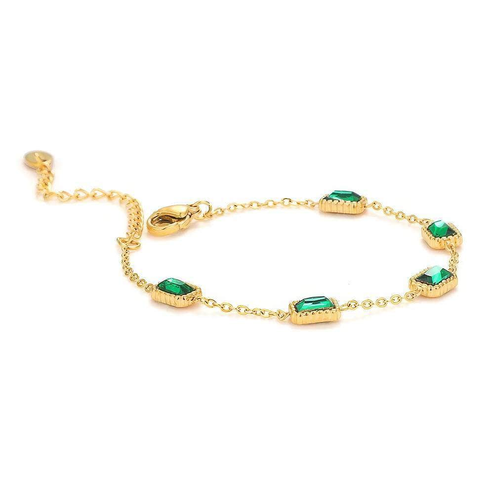 14k Yellow Gold Emerald Gemstone Bracelet Green