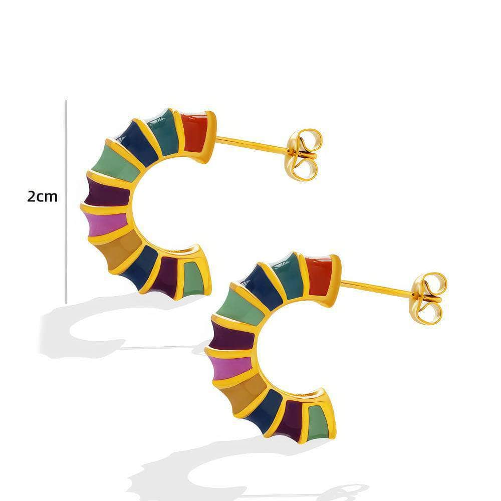 14K Yellow Gold Multicolor Half Hoop Earrings Multicolor / Clip On