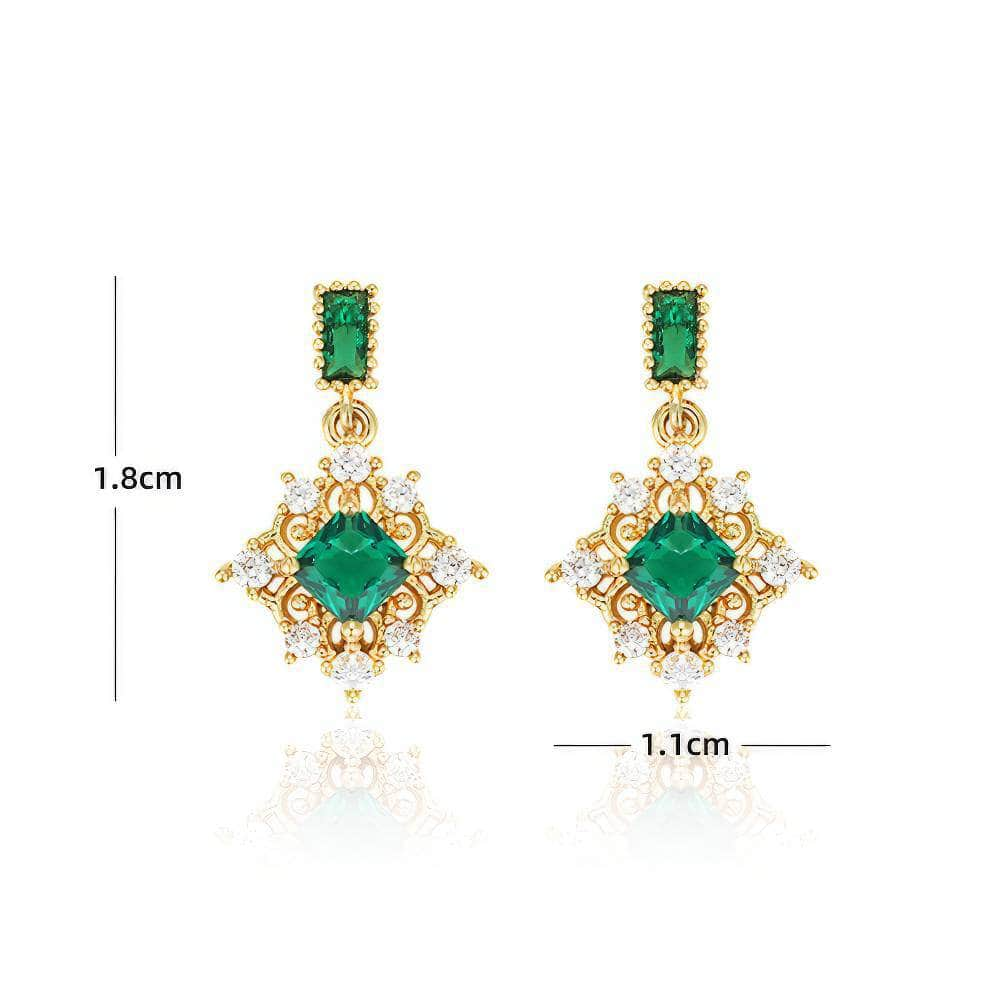 14K Yellow Gold Vintage Crystal Emerald Earrings Green / Clip On