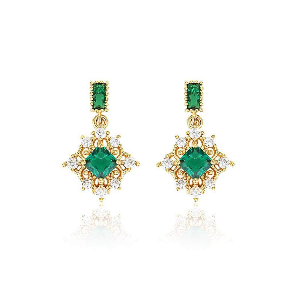 14K Yellow Gold Vintage Crystal Emerald Earrings Green / Clip On