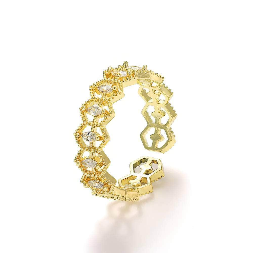 14k Yellow Gold Weave Cuff Ring Set Adjustable / White