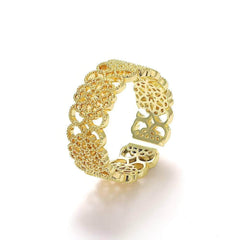 14k Yellow Gold Weave Cuff Ring Set Adjustable / White