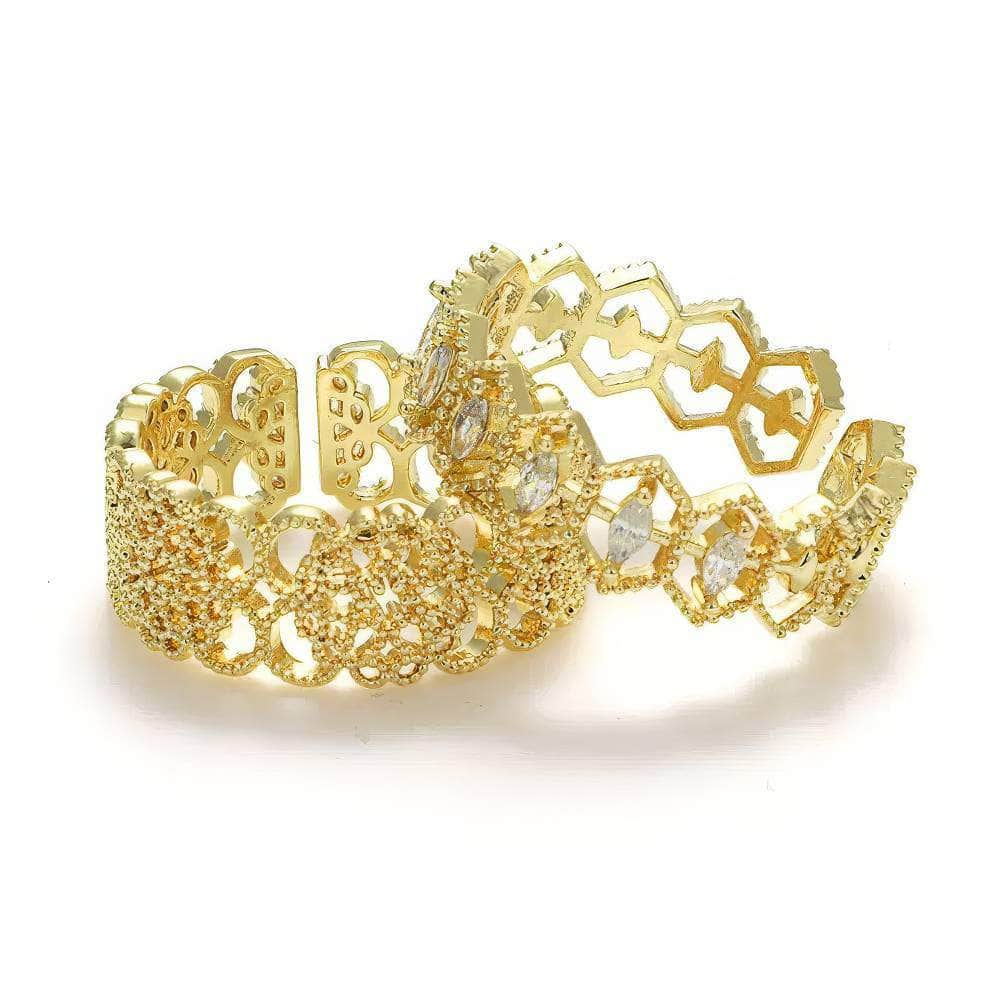 14k Yellow Gold Weave Cuff Ring Set Adjustable / White