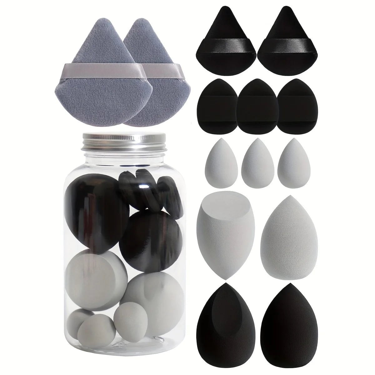 14pc Velvet Makeup Sponge Set With Storage Jar black