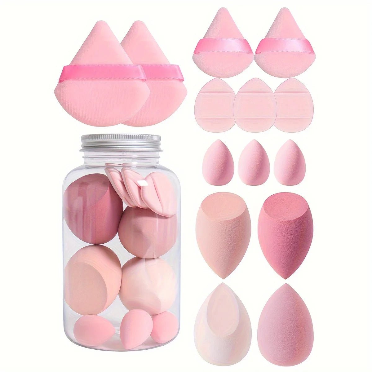 14pc Velvet Makeup Sponge Set With Storage Jar pink