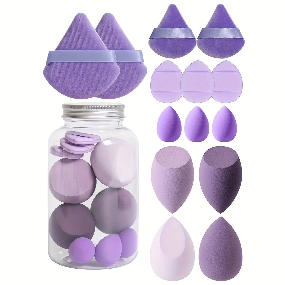 14pc Velvet Makeup Sponge Set With Storage Jar purple