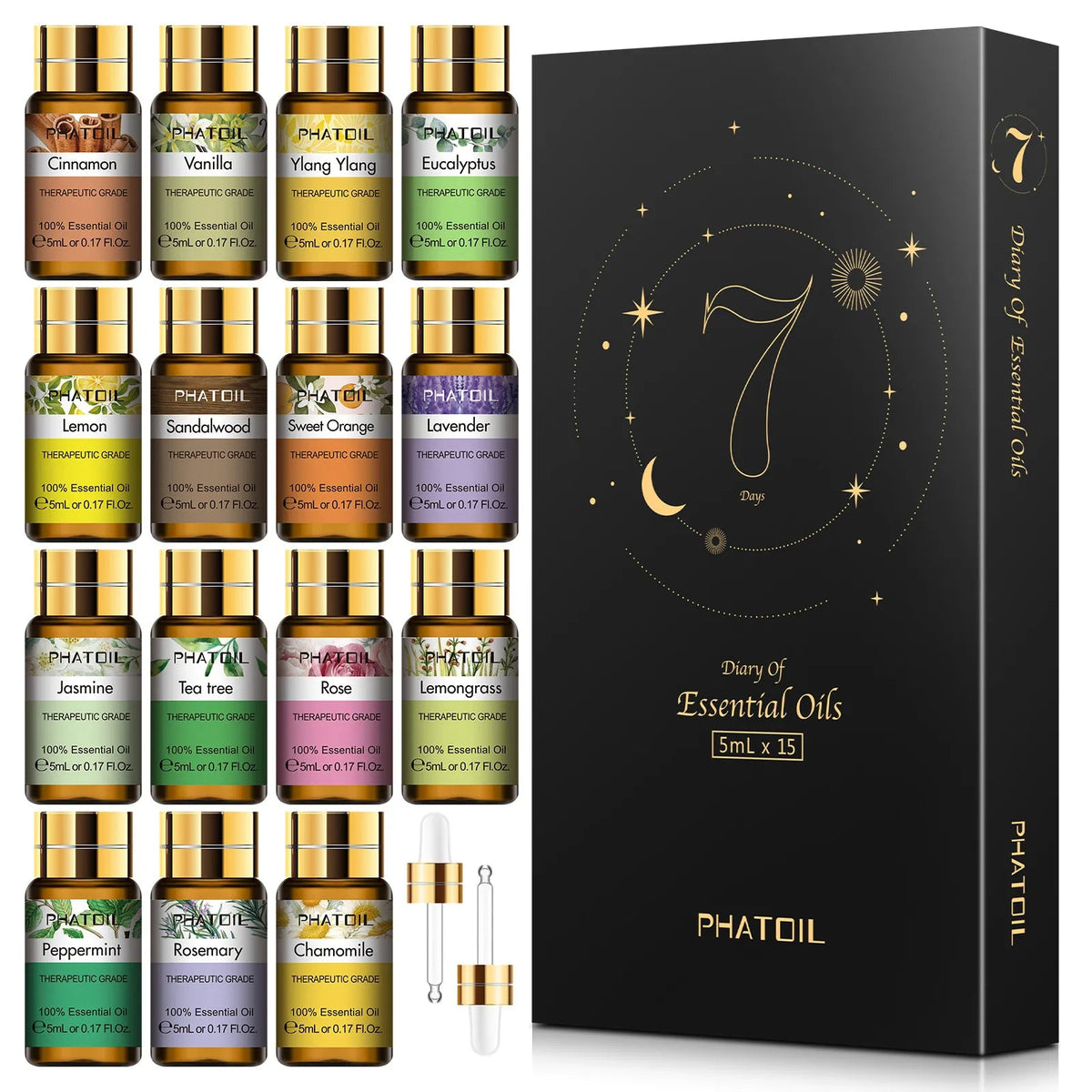 15Pc Gift Set Pure Essential Oils - Natural Plant Aroma for Essential Oil Diffuser - Eucalyptus, Vanilla, Mint, Lavender, Rose, Tea Tree 15pcs Set / 5ml / CHINA