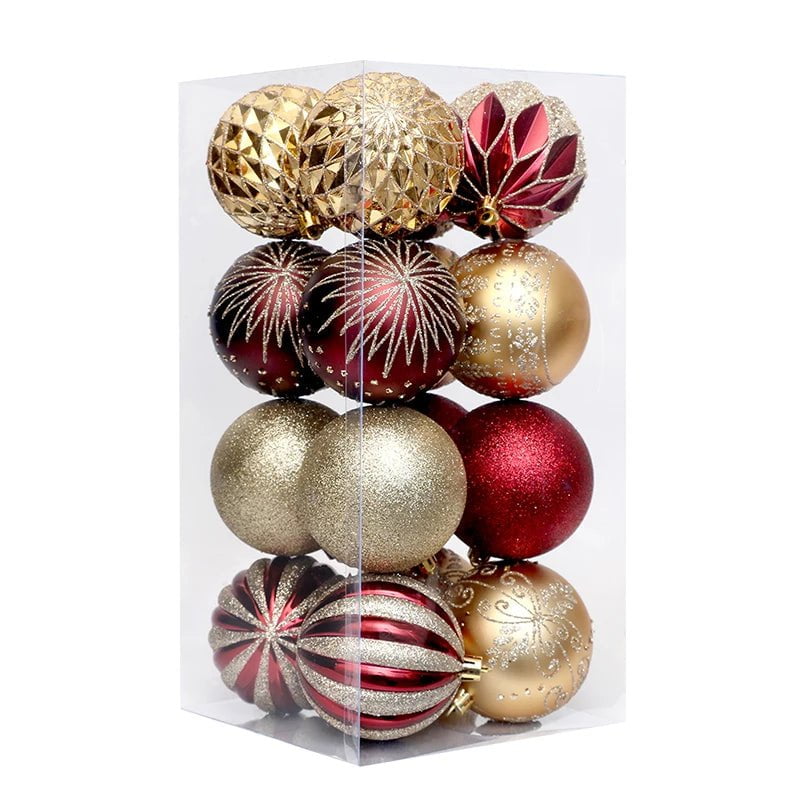 16Pcs Christmas Ball Xmas Tree Hanging Ornaments Red Black Gold 8cm Balls For Home Navidad Natal Noel 2023 Christmas Decorations