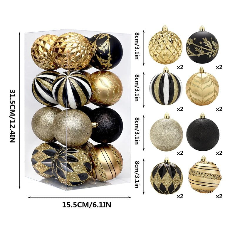 16Pcs Christmas Ball Xmas Tree Hanging Ornaments Red Black Gold 8cm Balls For Home Navidad Natal Noel 2023 Christmas Decorations black / 8cm