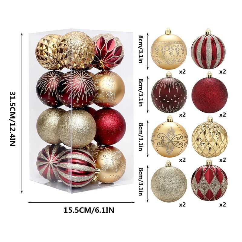 16Pcs Christmas Ball Xmas Tree Hanging Ornaments Red Black Gold 8cm Balls For Home Navidad Natal Noel 2023 Christmas Decorations Burgundy / 8cm