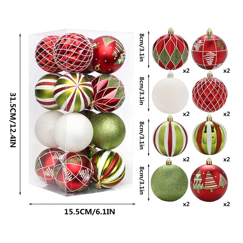 16Pcs Christmas Ball Xmas Tree Hanging Ornaments Red Black Gold 8cm Balls For Home Navidad Natal Noel 2023 Christmas Decorations Light Green / 8cm