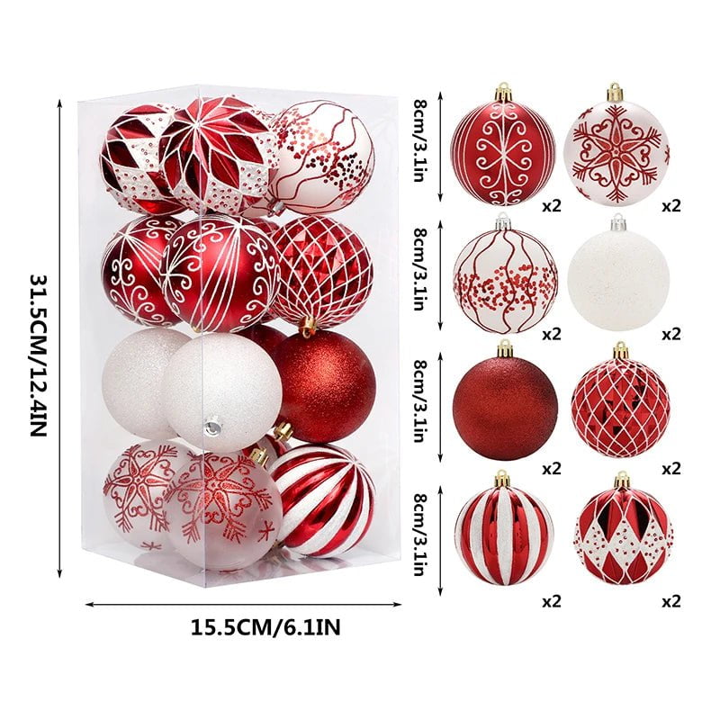 16Pcs Christmas Ball Xmas Tree Hanging Ornaments Red Black Gold 8cm Balls For Home Navidad Natal Noel 2023 Christmas Decorations Red / 8cm