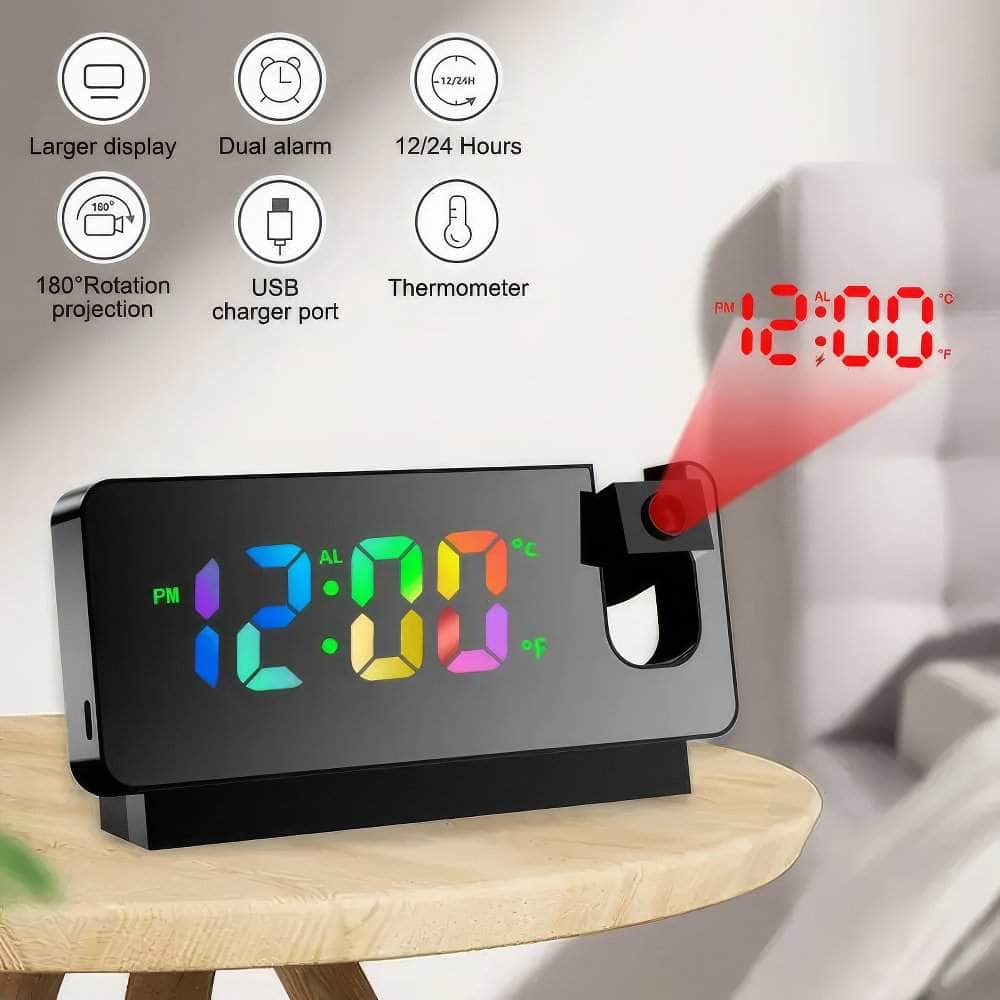 180° Rotating Projection Alarm Clock