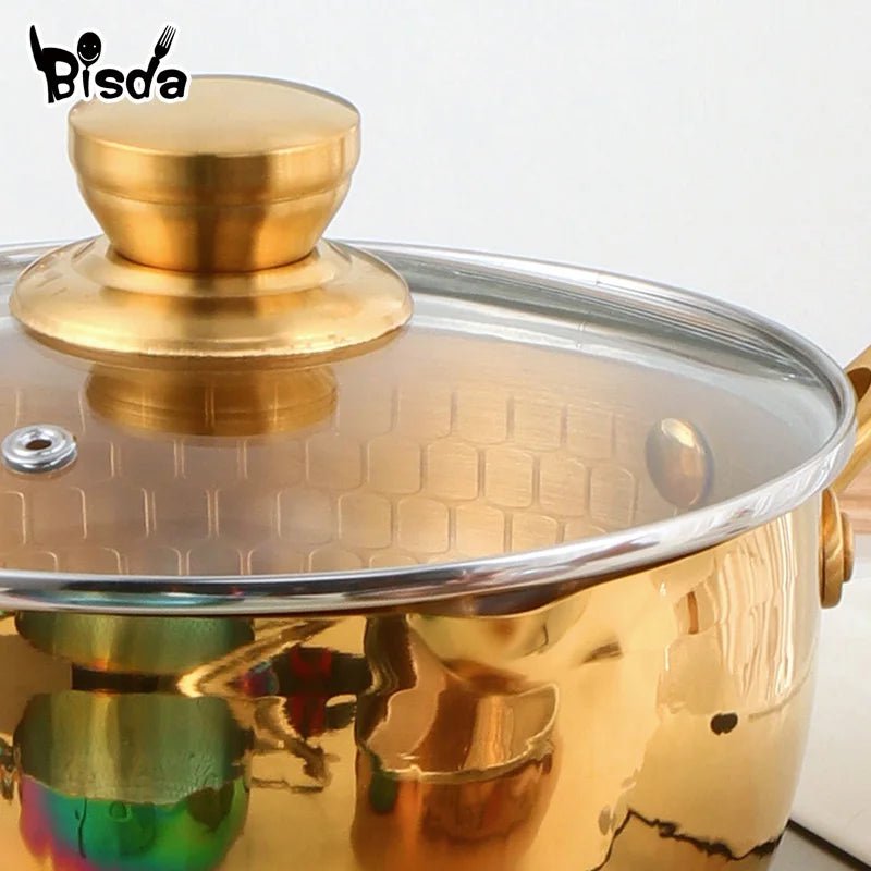 18cm Japanese Snow Pan Stainless Steel Soup Pot with Lid - Gold Non-Stick Cookware