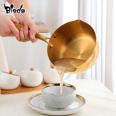 18cm Japanese Snow Pan Stainless Steel Soup Pot with Lid - Gold Non-Stick Cookware