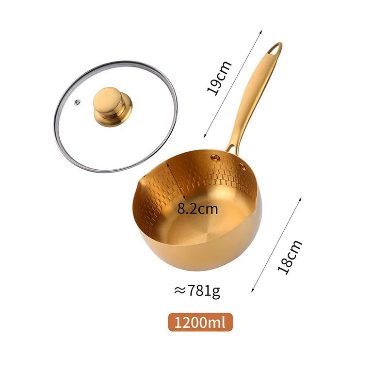 18cm Japanese Snow Pan Stainless Steel Soup Pot with Lid - Gold Non-Stick Cookware Gold / 1.2L / CHINA