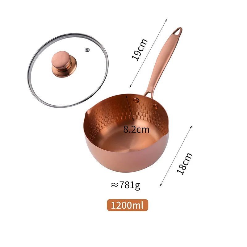 18cm Japanese Snow Pan Stainless Steel Soup Pot with Lid - Gold Non-Stick Cookware Rose gold / 1.2L / CHINA