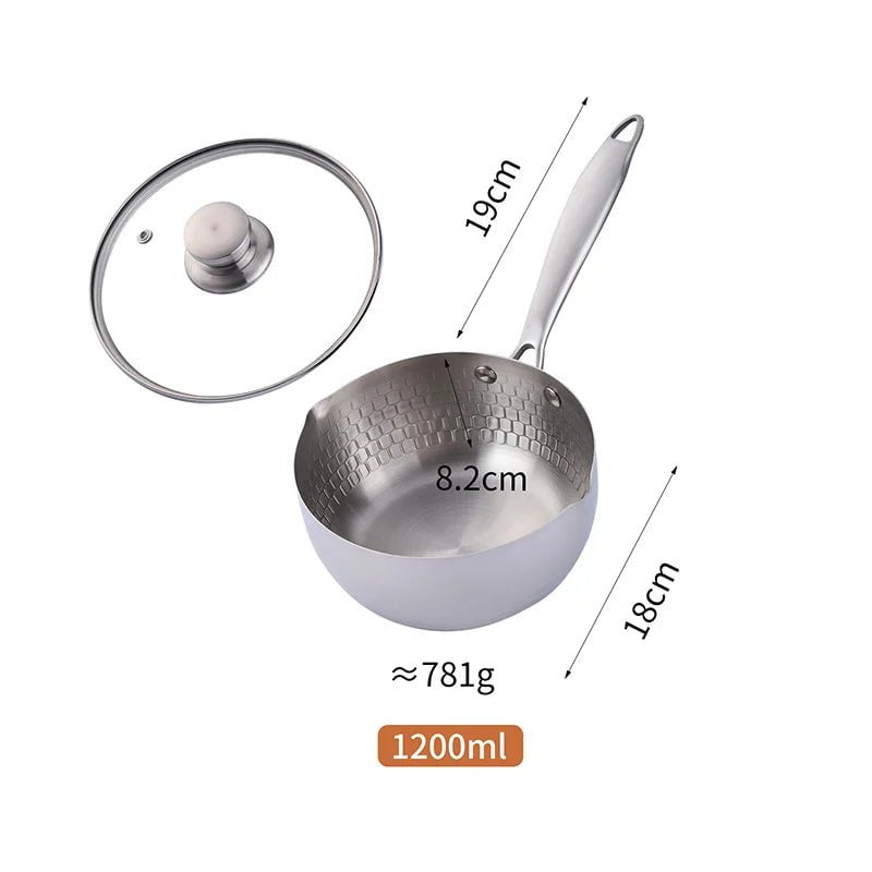 18cm Japanese Snow Pan Stainless Steel Soup Pot with Lid - Gold Non-Stick Cookware Silver / 1.2L / CHINA