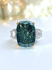 18ct 925 Sterling Silver Lab Diamond Gemstone Gold Accented Statement Ring 5 US / Emerald