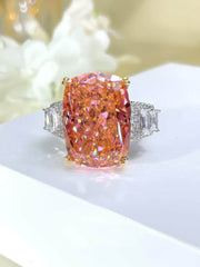 18ct 925 Sterling Silver Lab Diamond Gemstone Gold Accented Statement Ring 5 US / Padparadscha