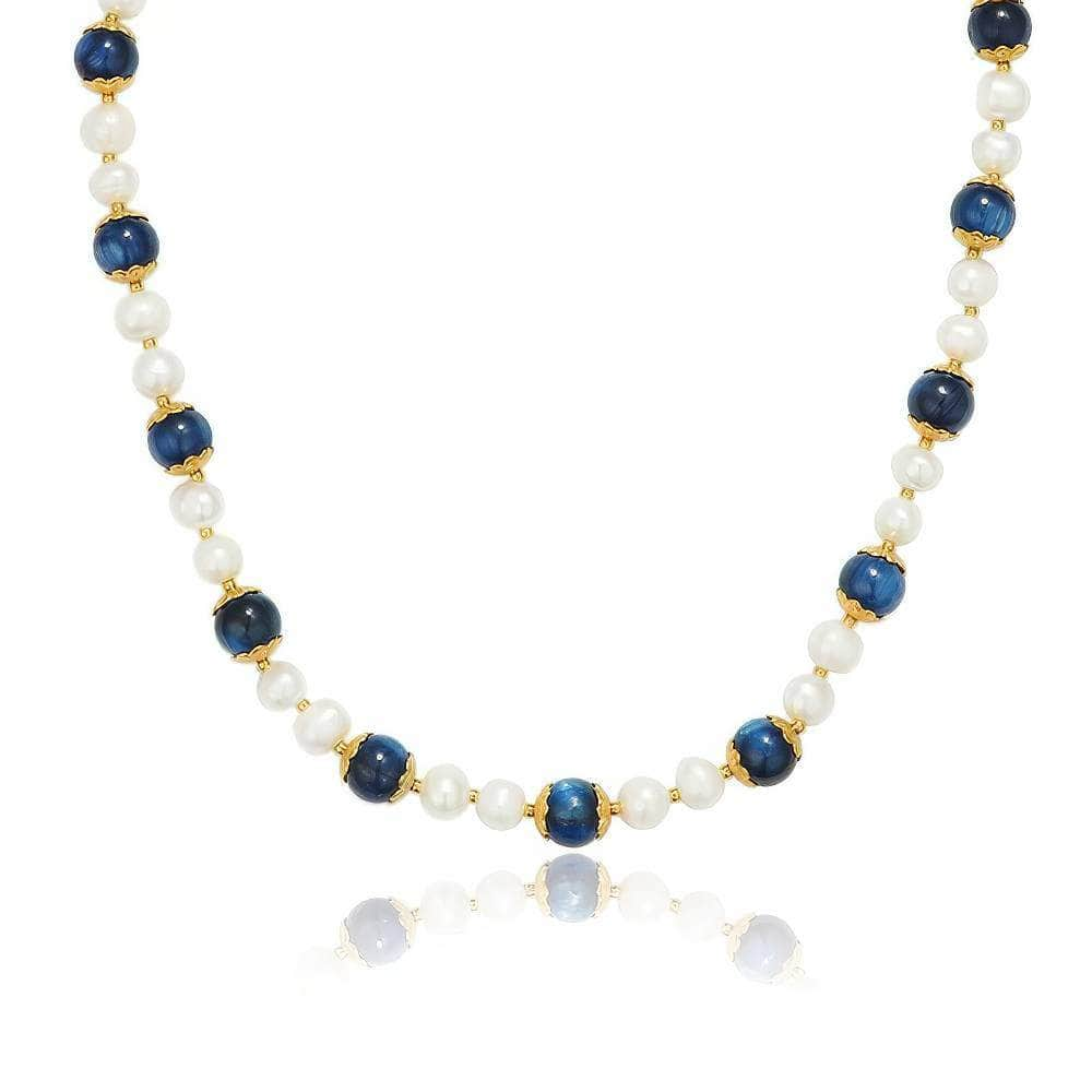 18K Gold Freshwater Blue Pearl Necklace Blue