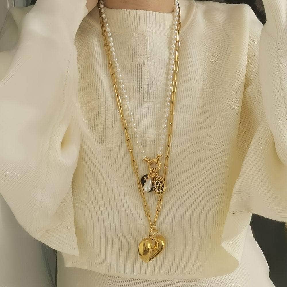 18K Gold Heart Paper Clip Pendant Necklace Gold