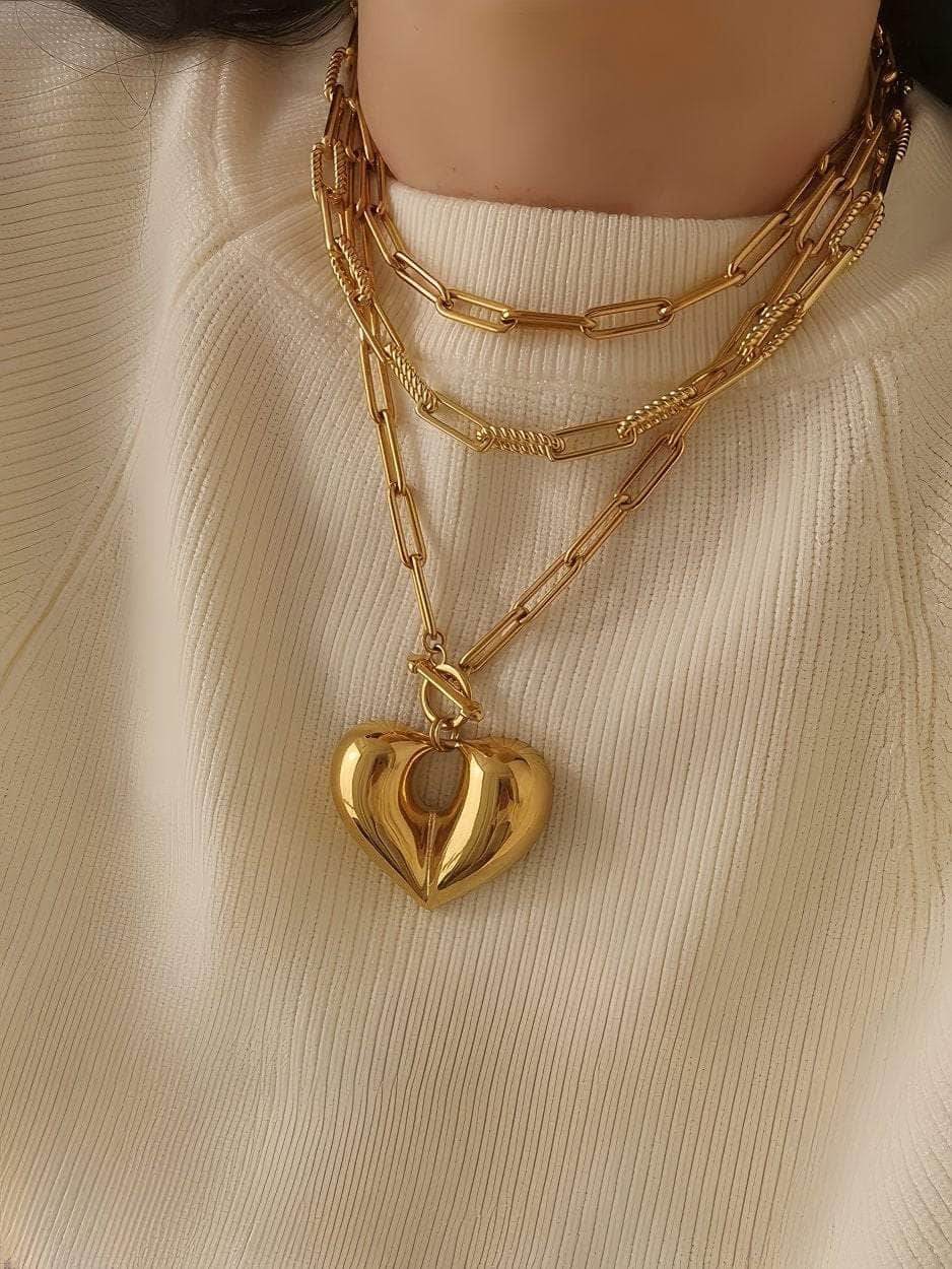 18K Gold Heart Paper Clip Pendant Necklace Gold