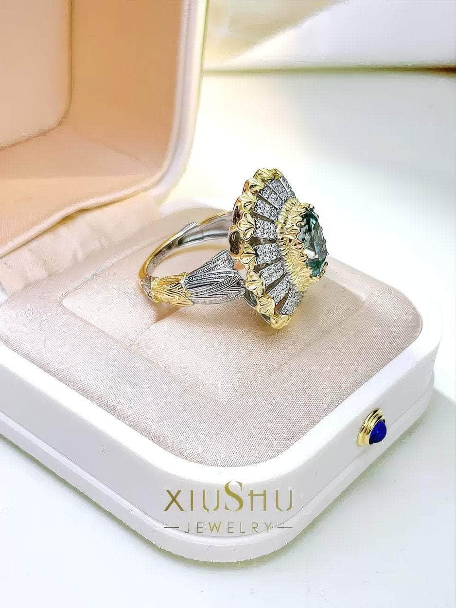 18k Gold Lab Simulated Diamond Gemstone Baroque Ring