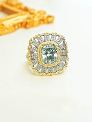 18k Gold Lab Simulated Diamond Gemstone Baroque Ring