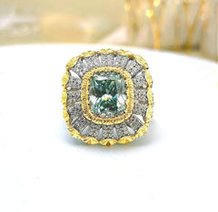 18k Gold Lab Simulated Diamond Gemstone Baroque Ring 5 US / SeaBlue