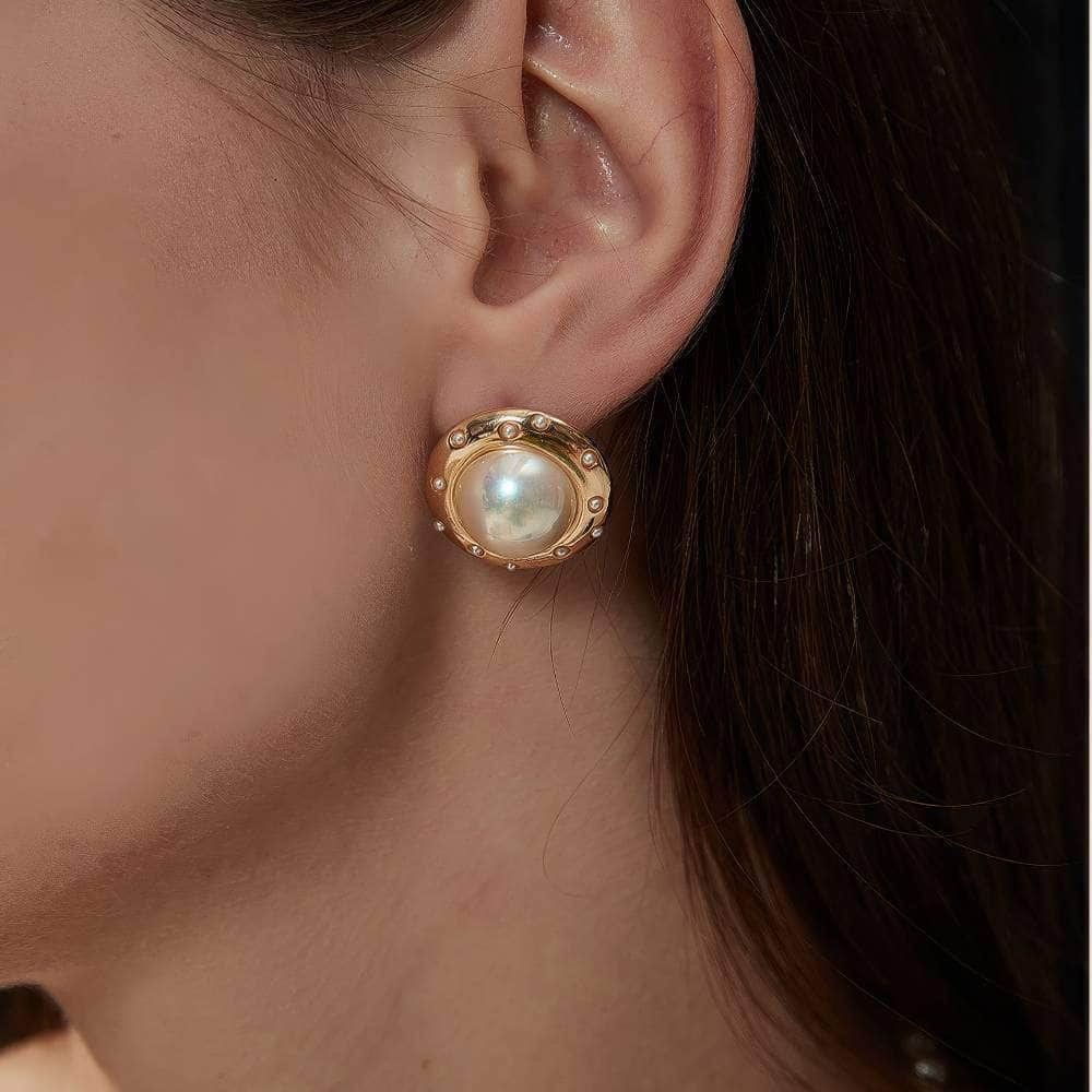 18K Gold Pearl Embellished Baroque Stud Earrings