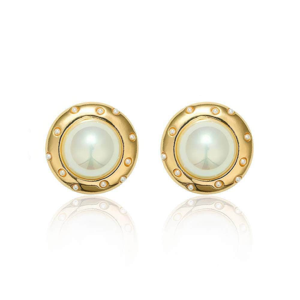 18K Gold Pearl Embellished Baroque Stud Earrings White / Clip On