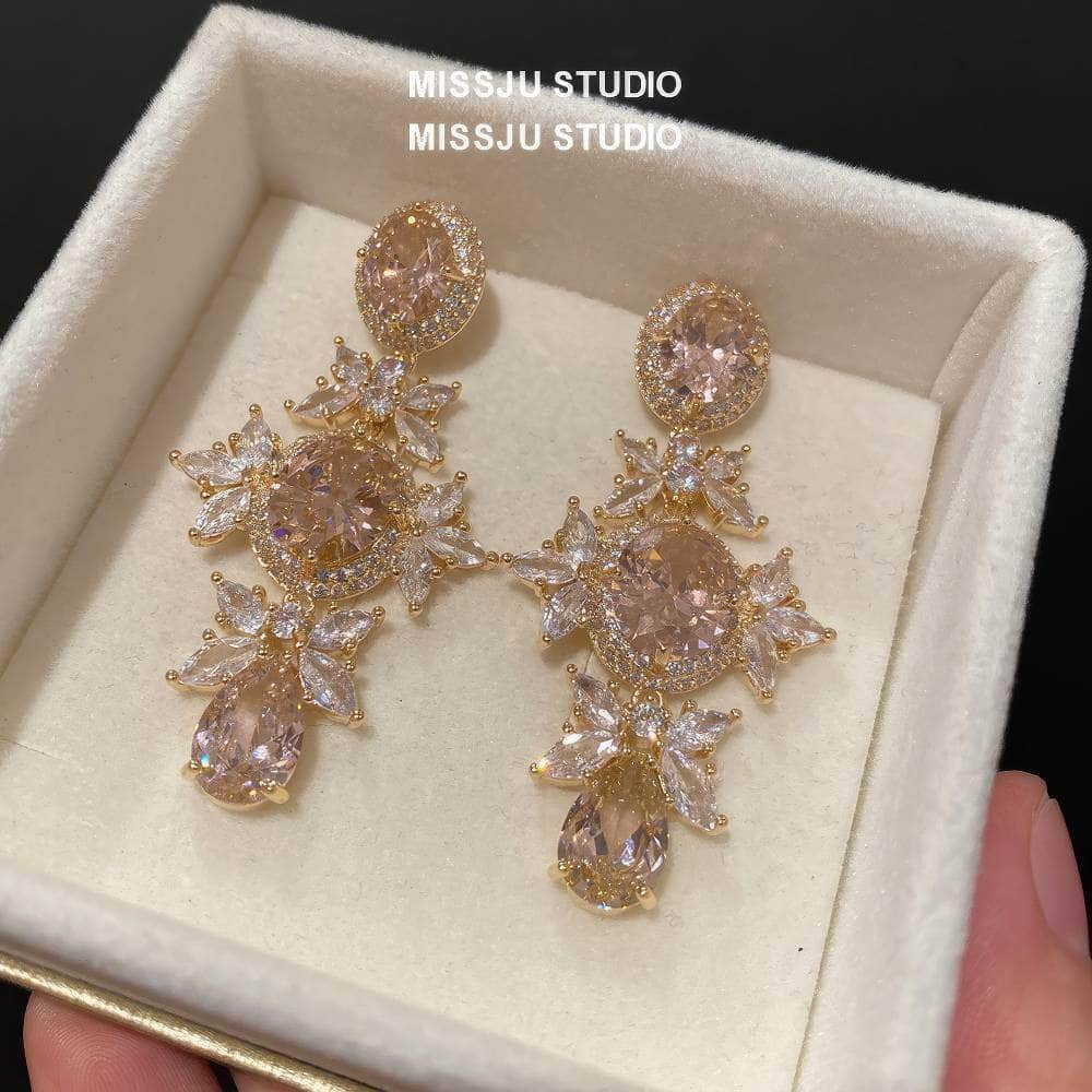 18K Gold Pink Crystal Tear Drop Earrings