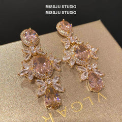 18K Gold Pink Crystal Tear Drop Earrings