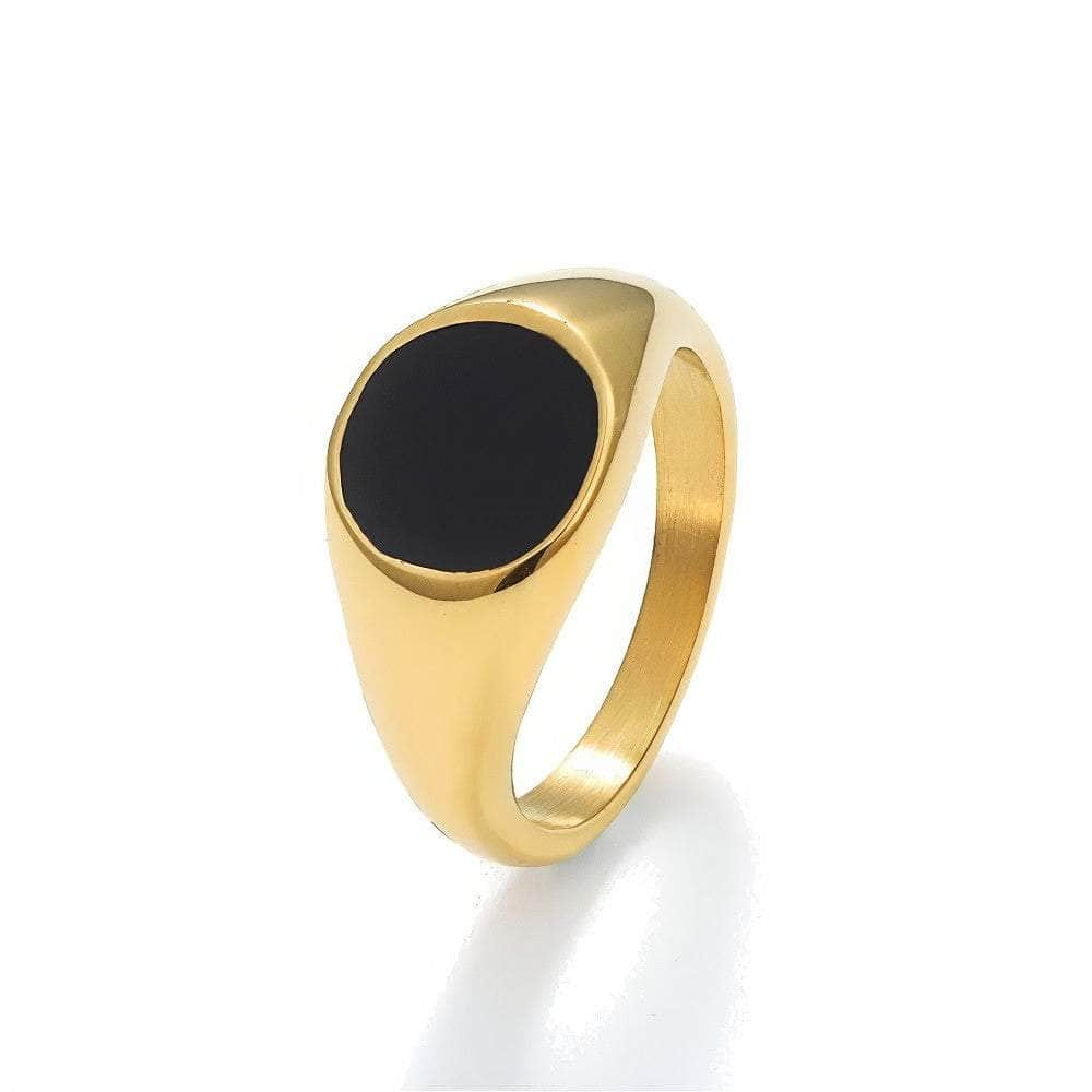 18K Gold Signet Inlaid Black Onyx Two Set Ring 7US / Black