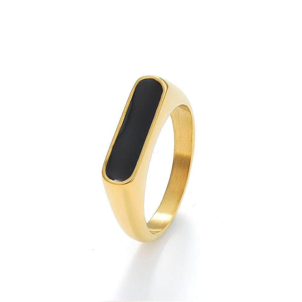 18K Gold Signet Inlaid Black Onyx Two Set Ring 7US / Black