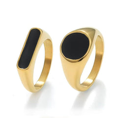 18K Gold Signet Inlaid Black Onyx Two Set Ring 7US / Black