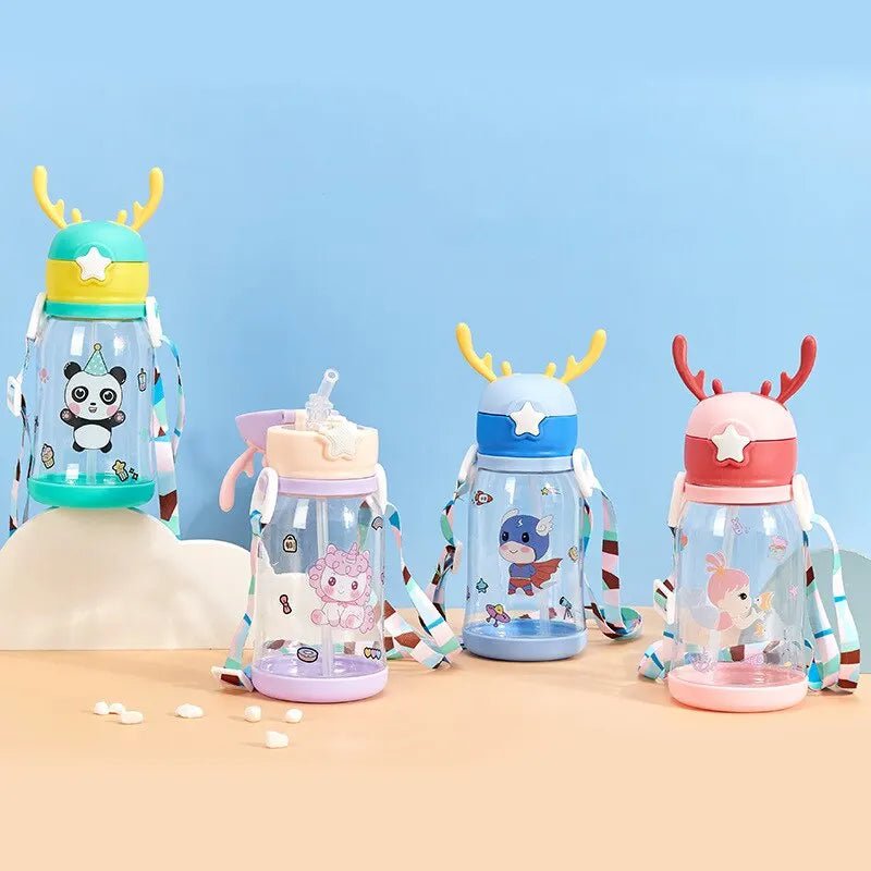 1pc 600ml Kids Sippy Cup - Antler Creative Cartoon Baby Cup with Straws, Leakproof Water Bottle for Outdoor