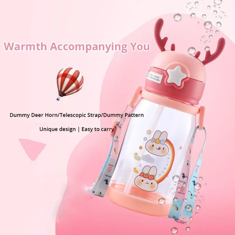 1pc 600ml Kids Sippy Cup - Antler Creative Cartoon Baby Cup with Straws, Leakproof Water Bottle for Outdoor