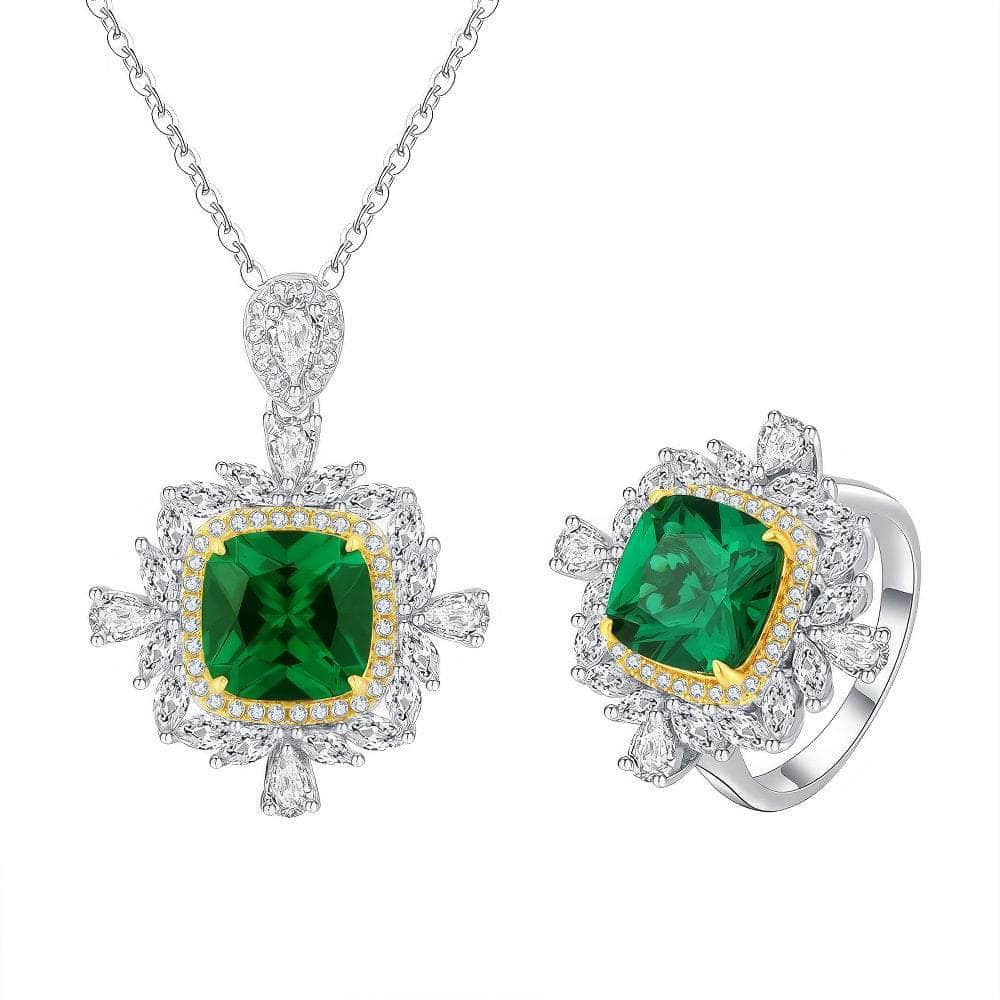 2.32 Carat Lab Created Diamond 14k Gold Emerald Gemstone Jewelry Set