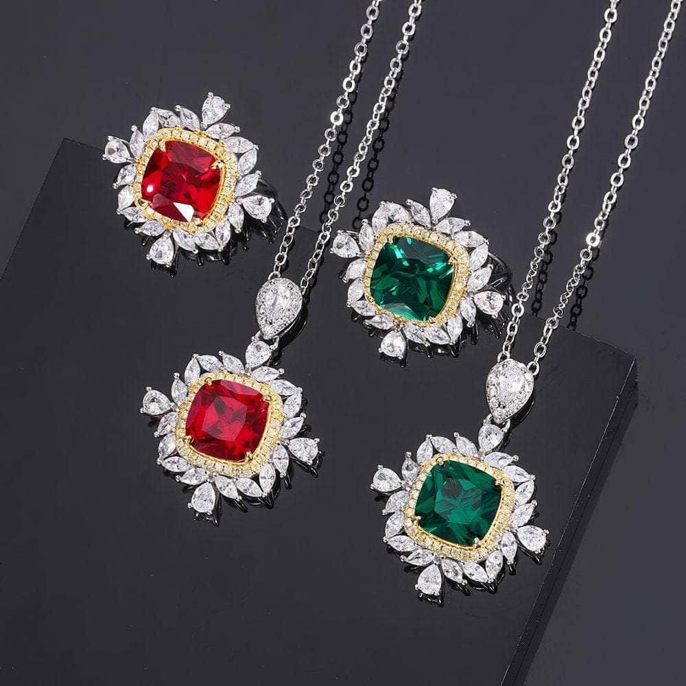 2.32 Carat Lab Created Diamond 14k Gold Emerald Gemstone Jewelry Set 5 US / Emerald / Necklace